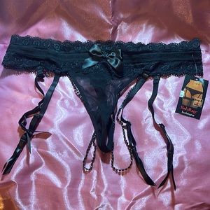 Rhinestone thong w/ garter brand new tags
